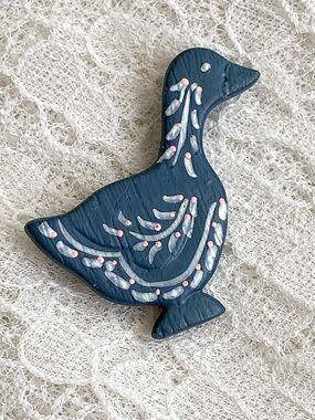 Vintage Handpainted Ceramic Goose / Duck Brooch Pin Summer Handmade Whimsical